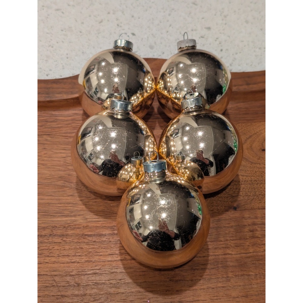 Vintage Rauch 2.5in‎ Gold Mercury Glass Ball CHRISTMAS Ornaments - No Box USA